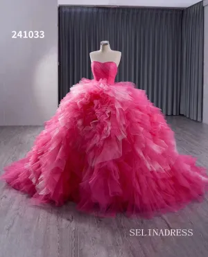 Pink Ruffles Wedding Dress Removable Overskirt Quinceanera Dress 241033