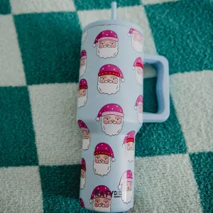 Pink Santa Hats Blue Wholesale Tumbler with Handle