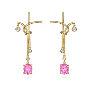 Pink Sapphire and Yellow Gold Splash Earrings