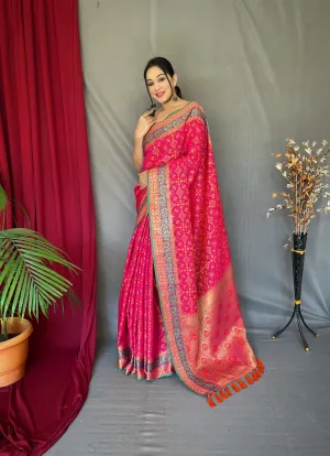 Pink Saree in Bandhej Patola Silk Woven