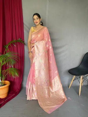 Pink Saree in Cotton