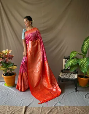 Pink Saree in Pure Kanjeevaram Meenakari