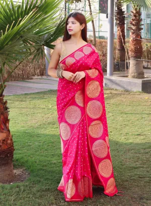 Pink Saree in Soft Silk for wedding