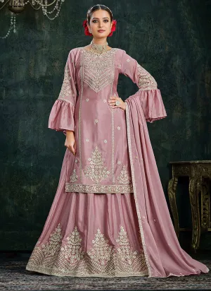 Pink Sequence And Thread Embroidery Lehenga Kurti