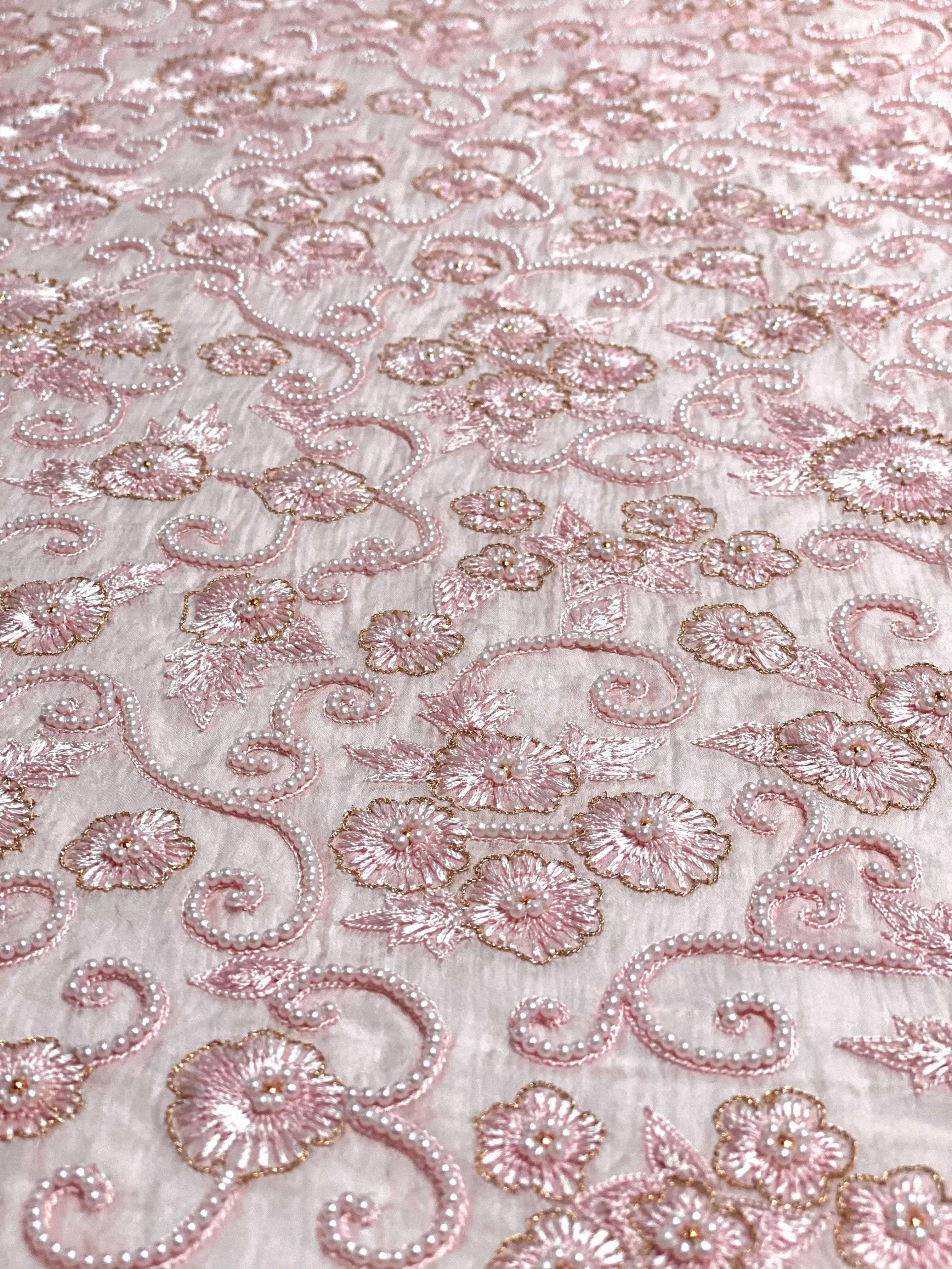 Pink Sequin & Beads On Silk Chiffon JEC-030-2 Fabric