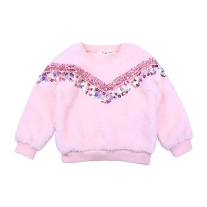 Pink Sequin Floral Sherpa Fleece Sweatshirt