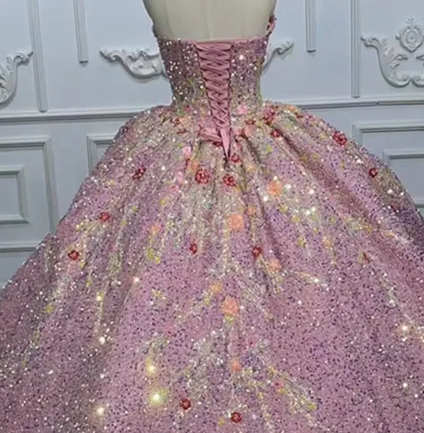 Pink Sequined Sweetheart Party Gown