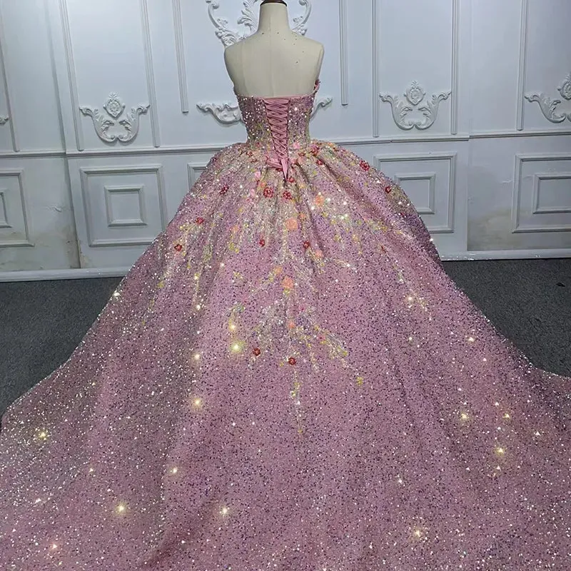 Pink Sequined Sweetheart Party Gown