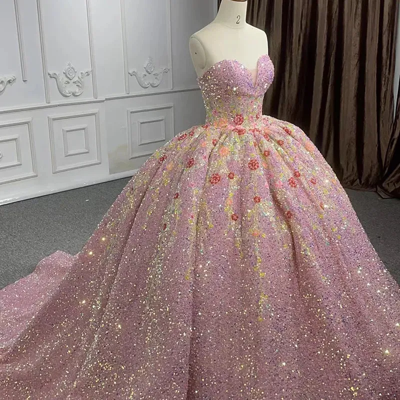 Pink Sequined Sweetheart Party Gown