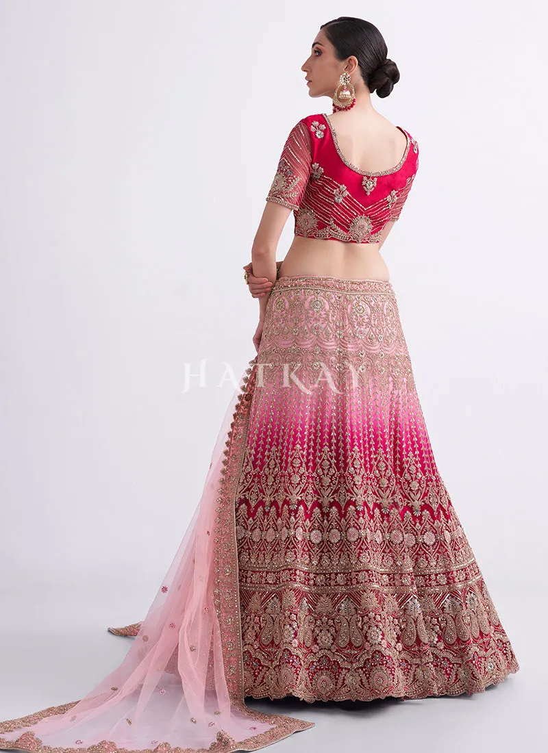 Pink Shaded Heavy Embroidered Designer Wedding Lehenga Choli