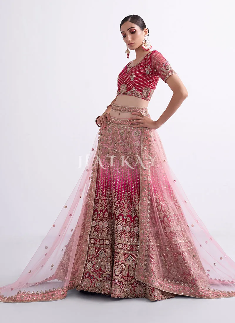 Pink Shaded Heavy Embroidered Designer Wedding Lehenga Choli