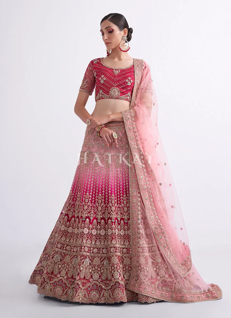 Pink Shaded Heavy Embroidered Designer Wedding Lehenga Choli