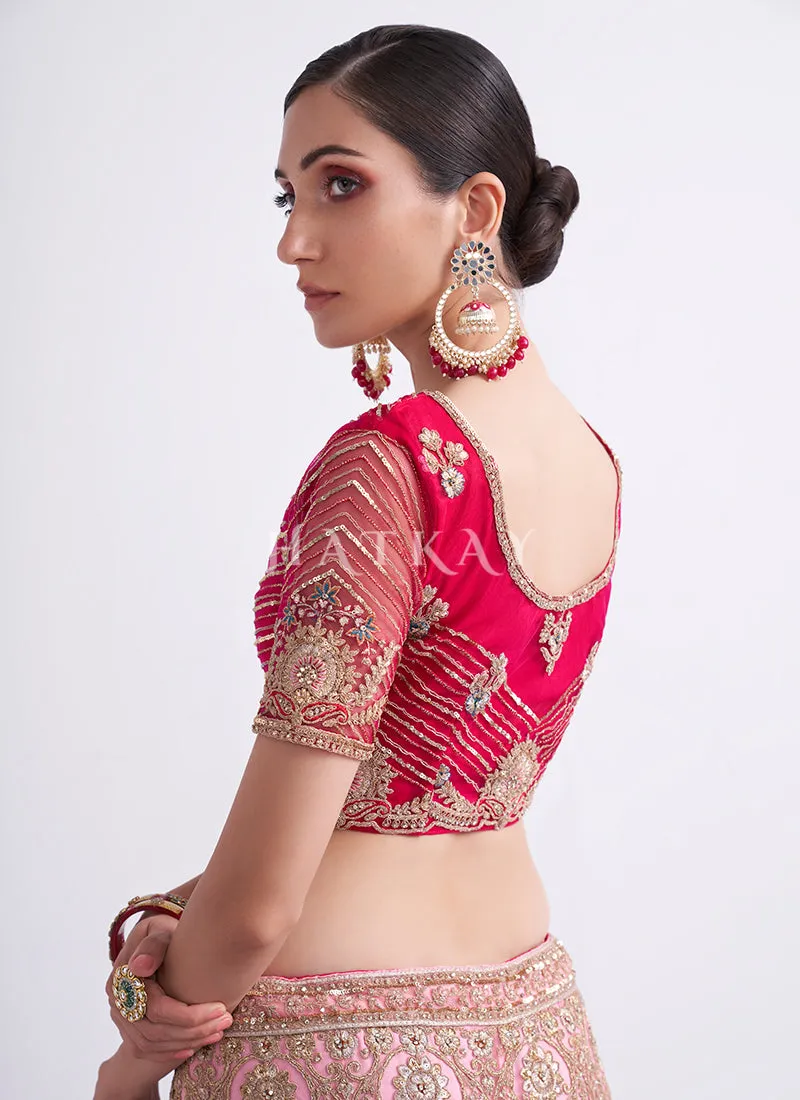 Pink Shaded Heavy Embroidered Designer Wedding Lehenga Choli