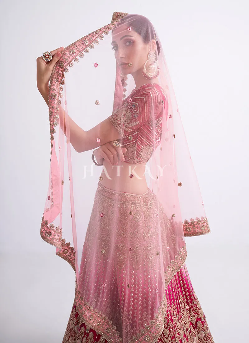 Pink Shaded Heavy Embroidered Designer Wedding Lehenga Choli