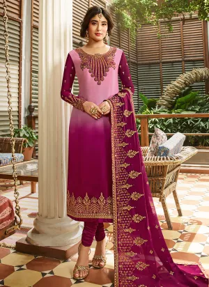 Pink Shaded Multi Embroidered Designer Pakistani Pant Suit