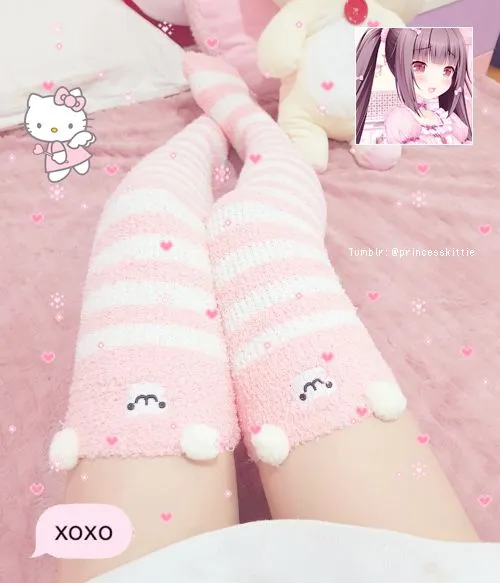 Pink Sheep Striped Thigh Highs