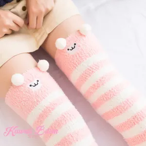 Pink Sheep Striped Thigh Highs