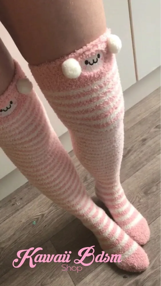 Pink Sheep Striped Thigh Highs