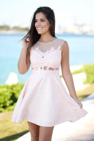 Pink Short Dress with Tulle Back