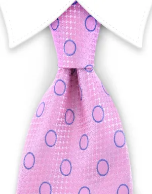 Pink Silk Tie with Blue Circles