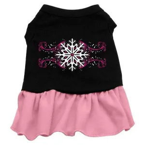 Pink Snowflake Screen Print Dress Black with Pink XS (8)