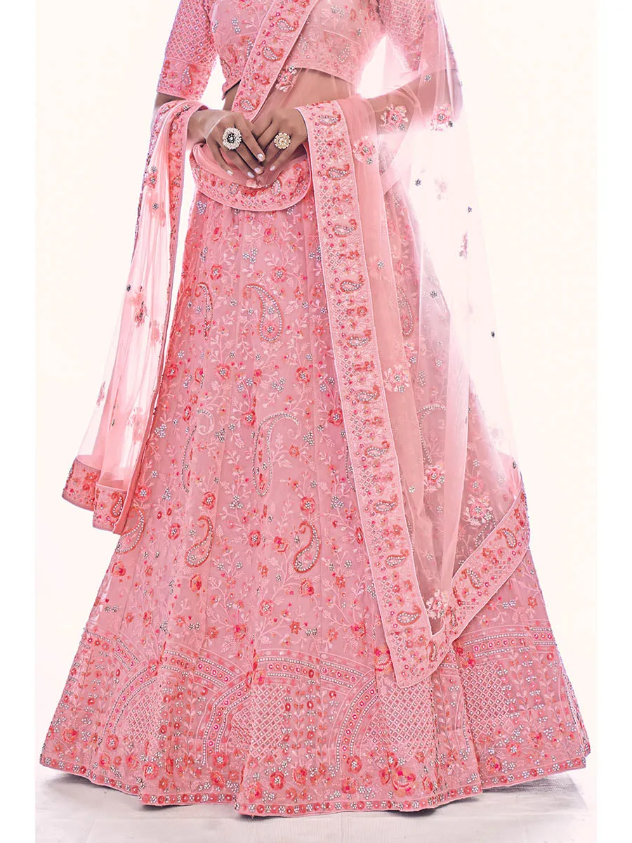 Pink Soft Net Embroidered Designer Lehenga Choli