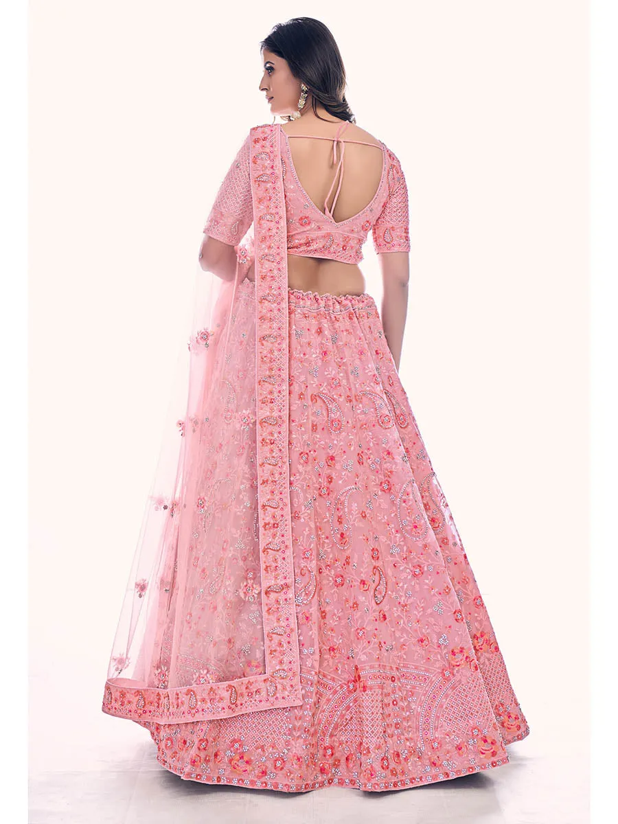 Pink Soft Net Embroidered Designer Lehenga Choli