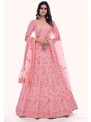 Pink Soft Net Embroidered Designer Lehenga Choli