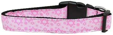 Pink Star of David Nylon Dog Collar Large