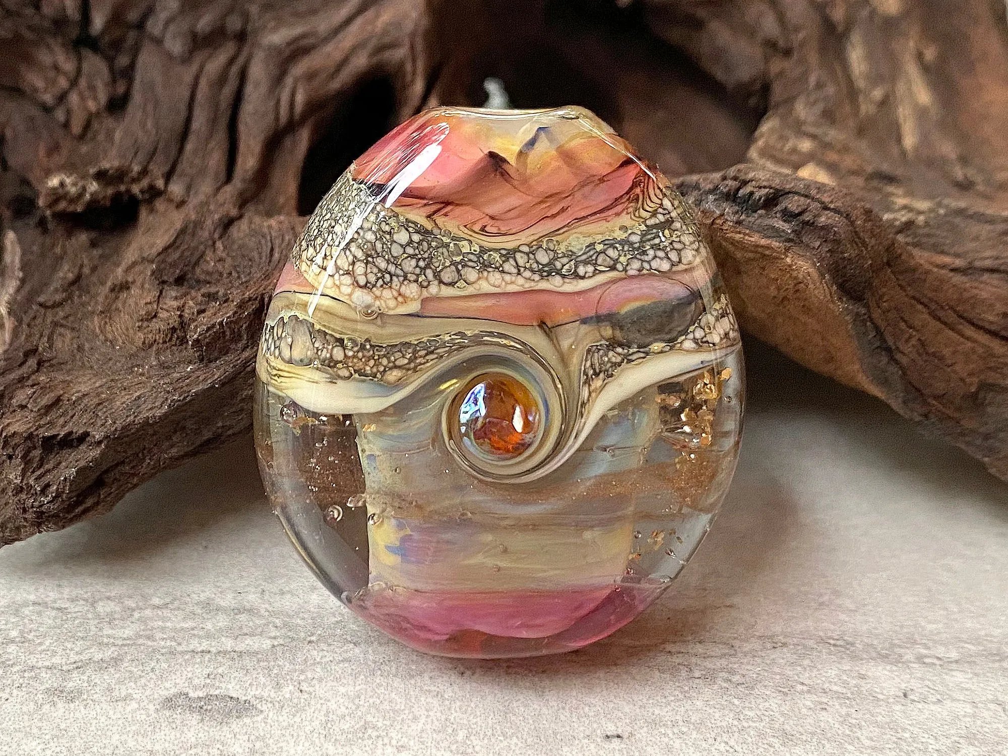 Pink Stone Organic Lampwork Focal Bead SRA