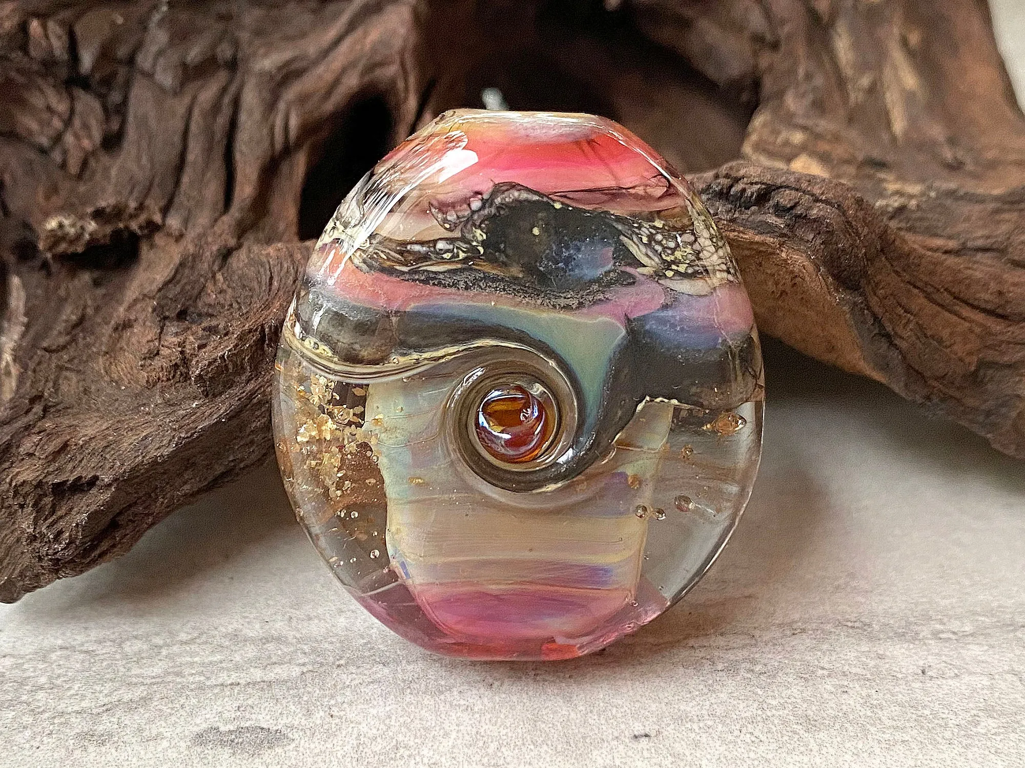 Pink Stone Organic Lampwork Focal Bead SRA