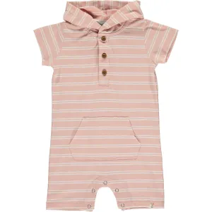 Pink Stripe Hooded Short Romper