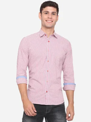 Pink Striped Slim Fit Casual Shirt | Greenfibre