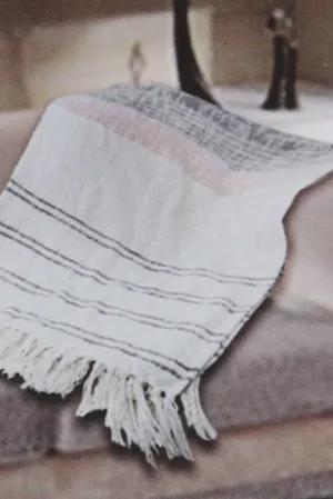 Pink Striped Throw With Fringe