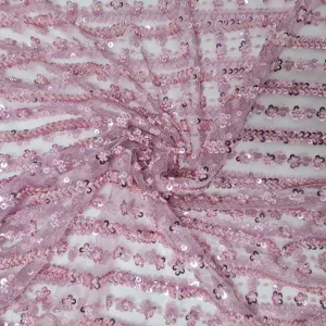 Pink Stripes CutDana Sequins Embroidery Net Fabric