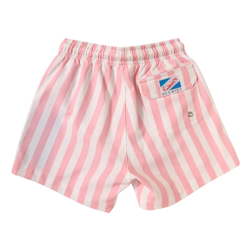 Pink Stripes - Kids Swim Trunks