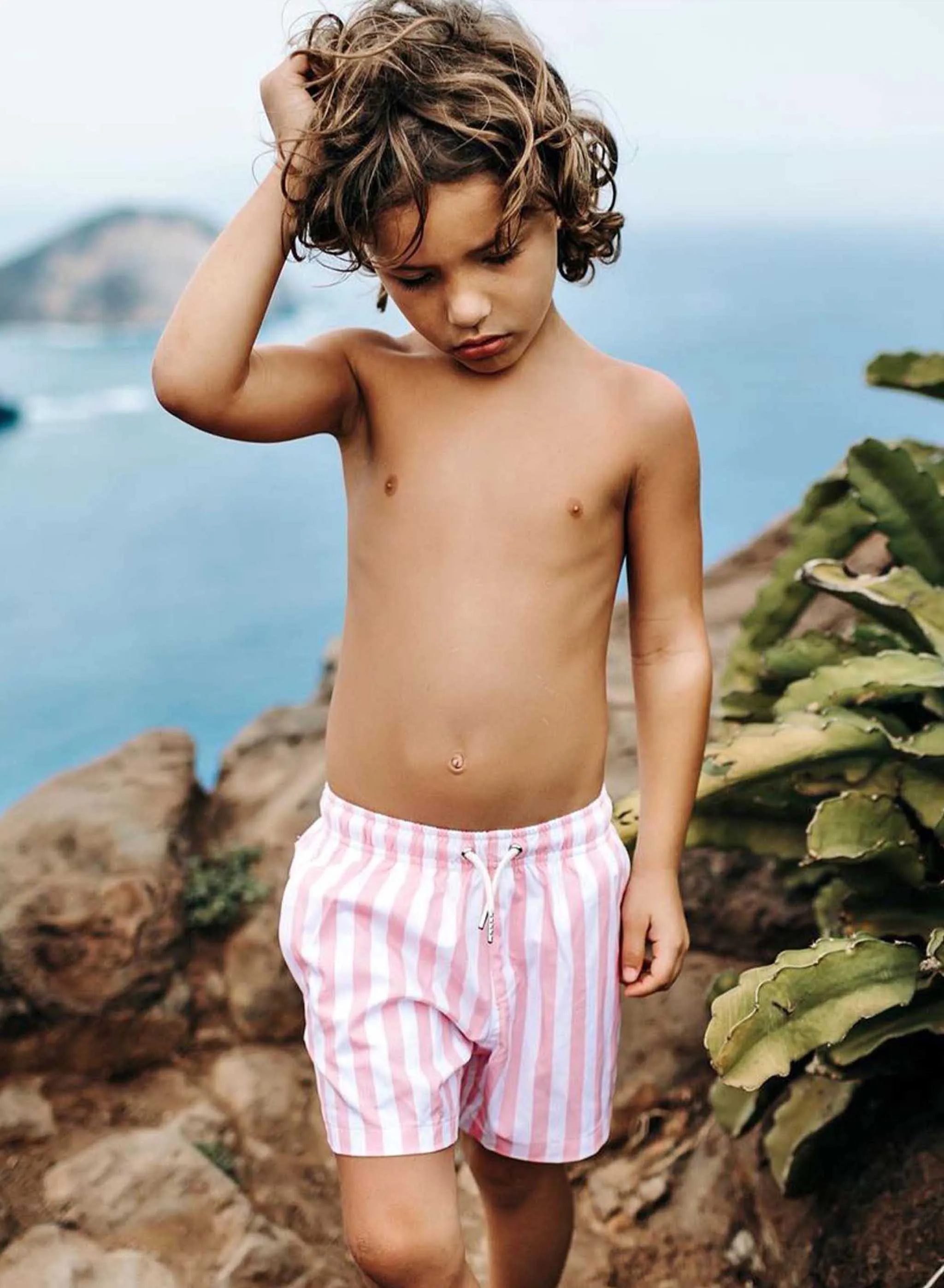 Pink Stripes - Kids Swim Trunks