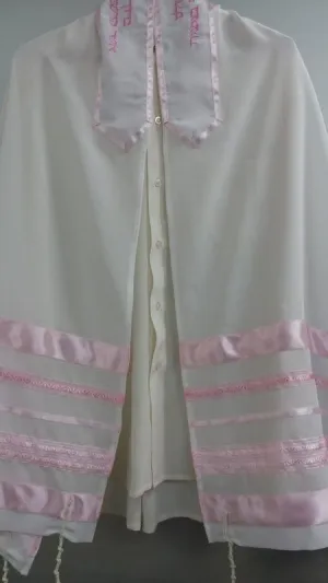 Pink Stripes Silk Tallit for girl, Bat Mitzvah Tallit, Feminine Tallit, Women's Tallit Prayer Shawl