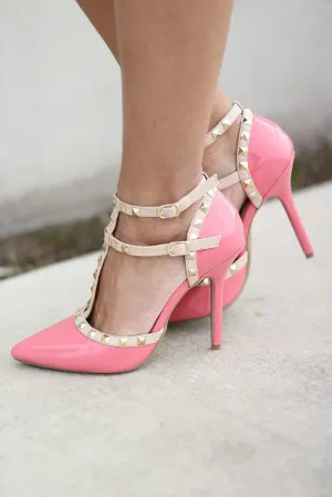 Pink Studded Strappy Heels