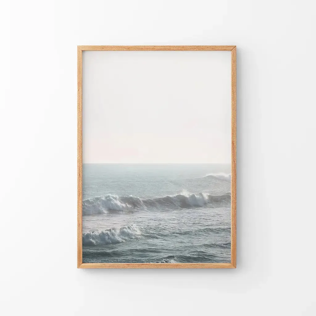 Pink Sunset and Ocean Waves Print. Coastal Wall Art