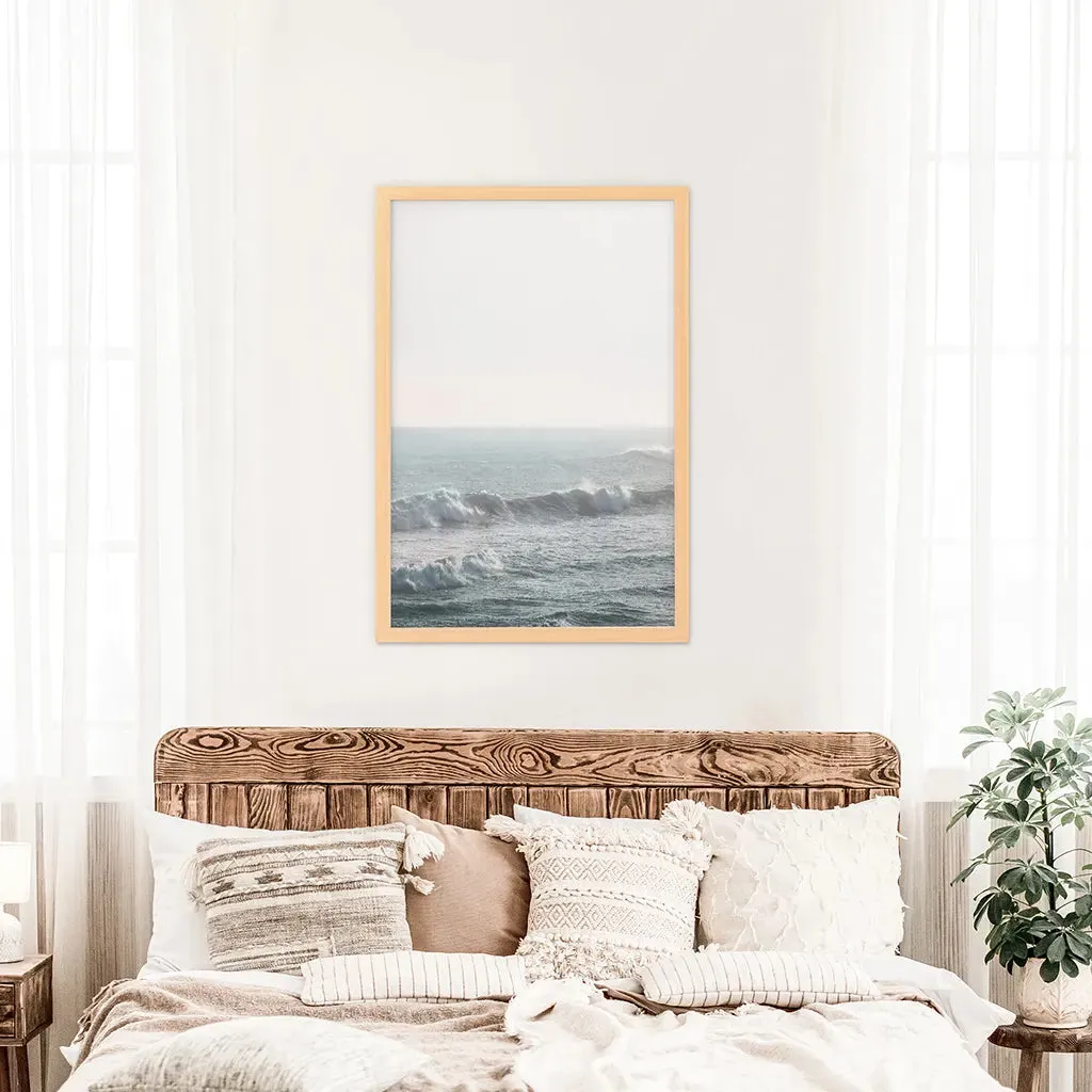 Pink Sunset and Ocean Waves Print. Coastal Wall Art