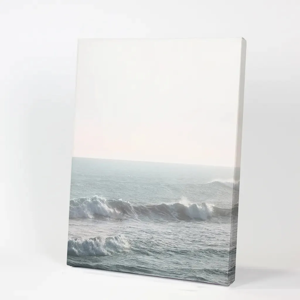 Pink Sunset and Ocean Waves Print. Coastal Wall Art