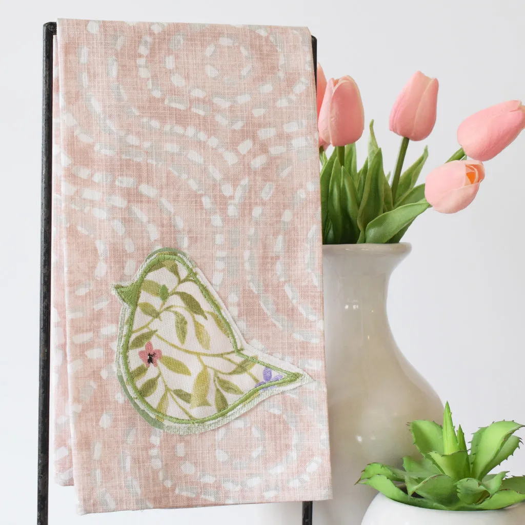 Pink Swirl Spring Bird Hand Towel