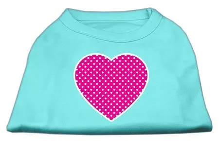 Pink Swiss Dot Heart Screen Print Shirt Aqua XS (8)