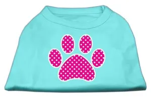 Pink Swiss Dot Paw Screen Print Shirt Aqua Lg (14)