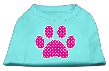 Pink Swiss Dot Paw Screen Print Shirt Aqua XL (16)