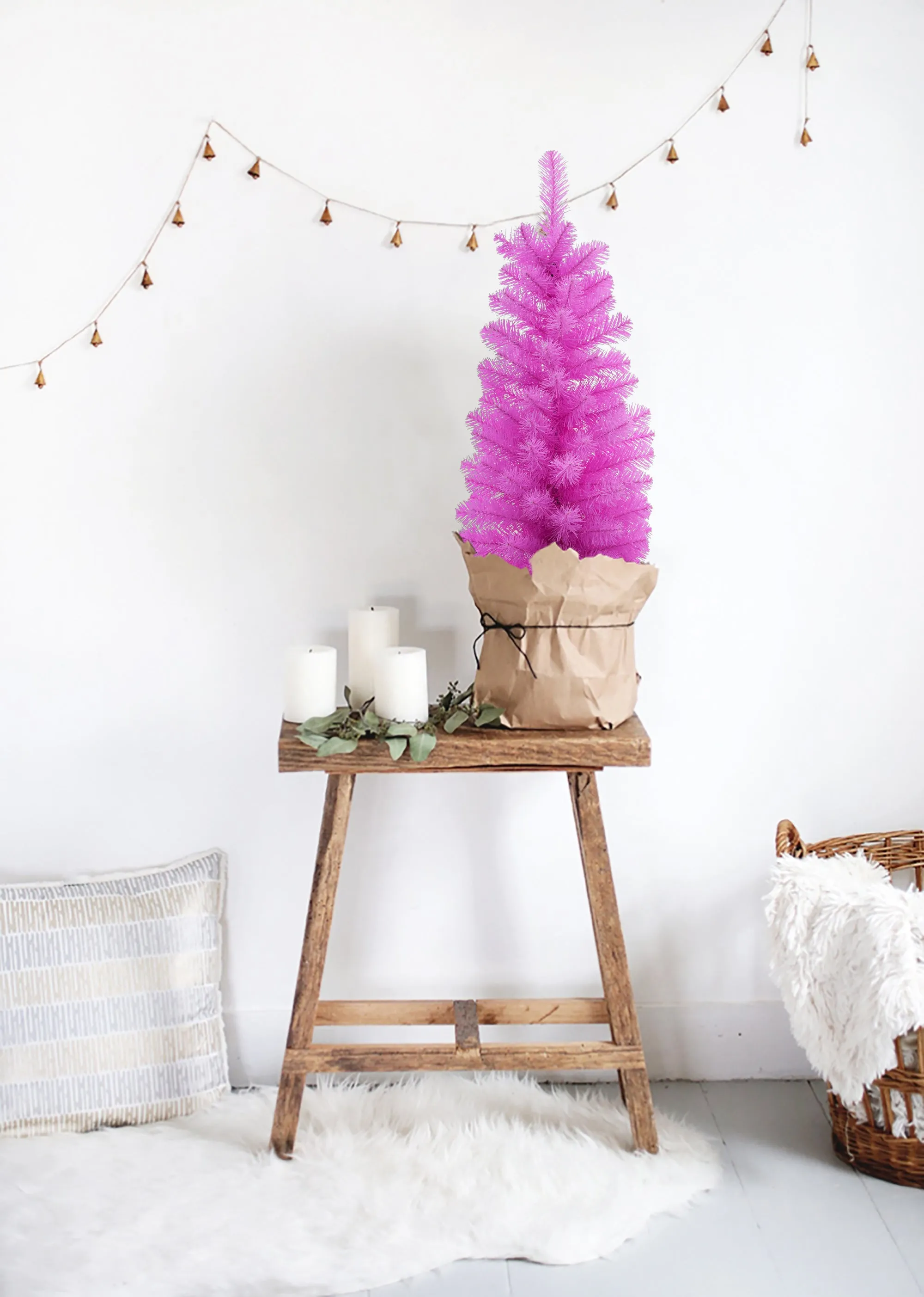 Pink Tabletop Christmas Tree with Stand Tree