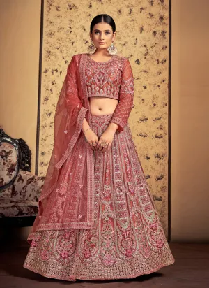 Pink Taupe Net Readymade Lehenga Choli