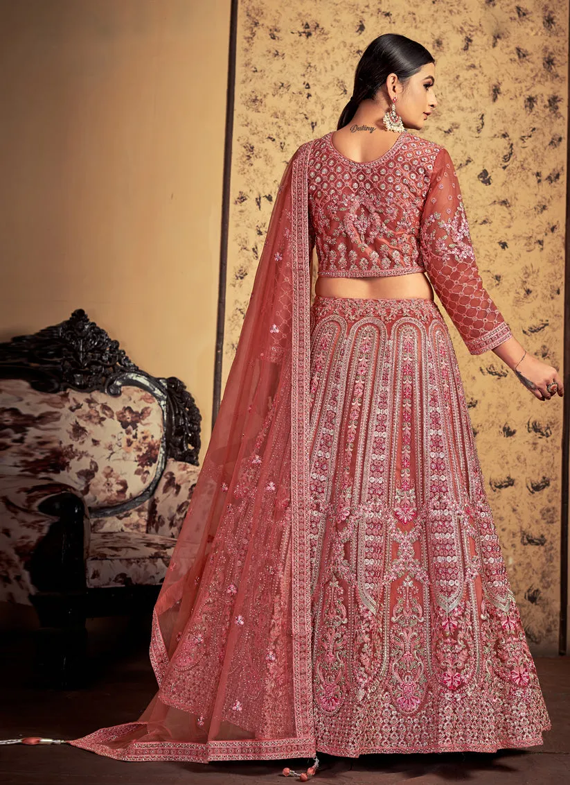 Pink Taupe Net Readymade Lehenga Choli