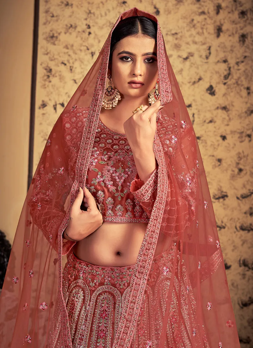 Pink Taupe Net Readymade Lehenga Choli